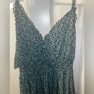 Long green and white backless dress